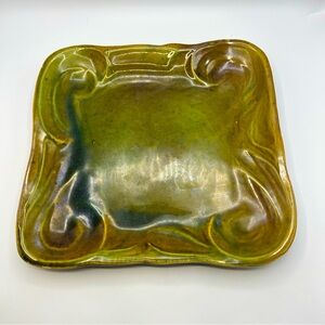 70s Green Heavy USA Pottery Serving Large Platter Makers Mark Absolutely Perfect